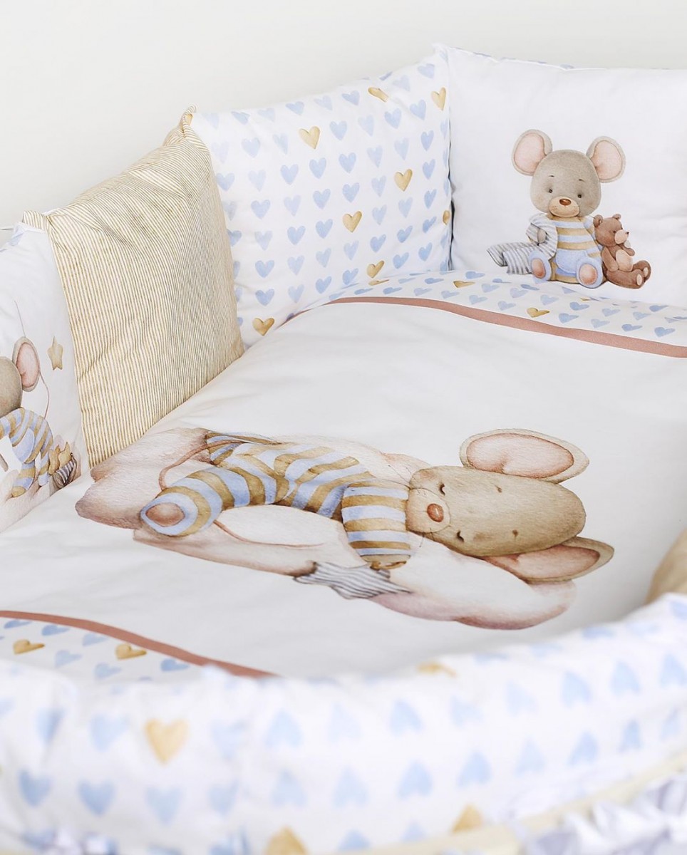 Lappetti Комплект в детскую кроватку с подушечками Мышонок на облачке