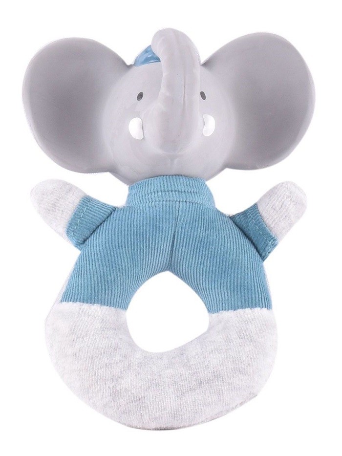 Мягконабивная игрушка-погремушка с головой из натурального каучука слоник Alvin